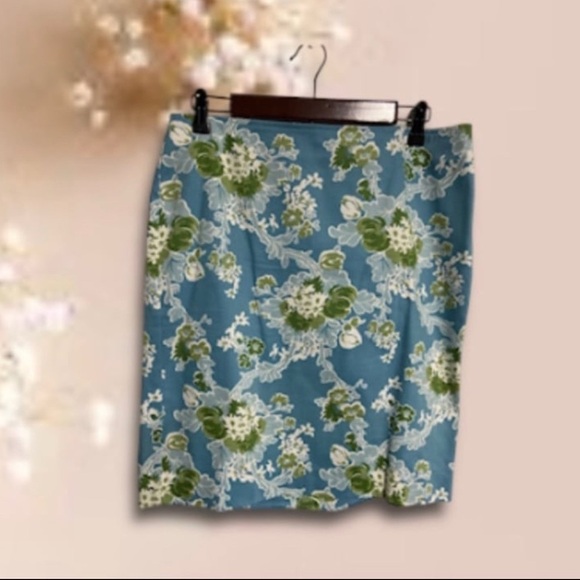 Talbots‎ Women's 10 Blue Green Colorful Floral Pencil Skirt Spring Summer Cotton - Picture 1 of 10